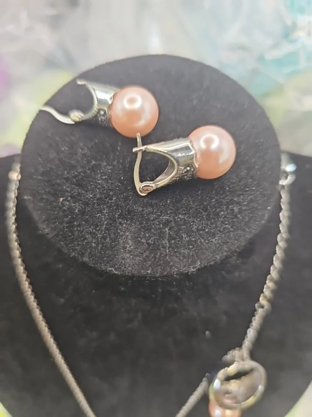 Set Pink Faux Pearl Stainless Steel Pierced 19